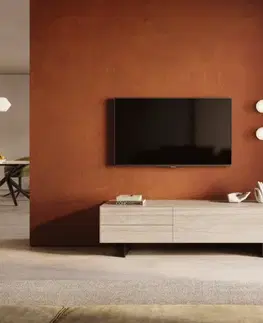 Televízne stolíky DELIFE TV stolík Cuor 180 cm keramika Laminam® Travertino Bianco krémovo biela 1 výklopné dvierka 2 zásuvky podstava závesná kov čierna