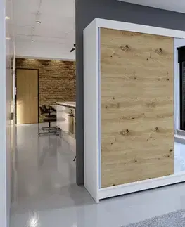 Šatníkové skrine Šatníková skriňa TALLYA 1 biela/ dub artisan