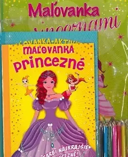 Nalepovačky, vystrihovačky, skladačky Komplet Princezné (2 maľovanky + 2 aktivity zošity + farebné ceruzky)