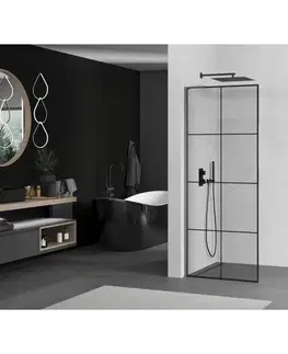 Sprchové dvere MEXEN/S - Kioto L Sprchová zástena WALK-IN 80 x 200, čierny vzor, grafit metal 800-080-103-95-77