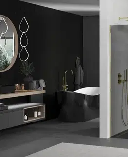 Sprchové dvere MEXEN/S - KIOTO Sprchová zástena WALK-IN 80x200 cm 8 mm, zlatá, dymové sklo 800-080-101-50-40