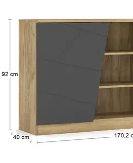 Komody NABBI Viliam CH-1D4DRWS jednodverová komoda so zásuvkami dub craft zlatý / sivá