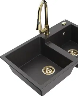 Kuchynské drezy MEXEN/S MEXEN/S - Tomas granitový drez 2-bowl vrátane batérie Elia, čierna kropenatá 6516-76-670101-50