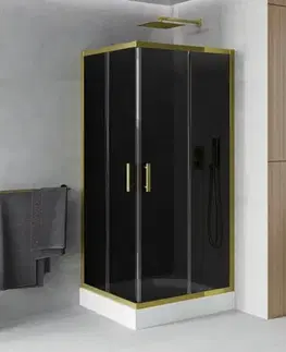 Vane MEXEN/S - Rio sprchovací kút štvorec 90 x 90, grafit, zlato + vanička Rio vrátane výpuste 860-090-090-50-40-4510
