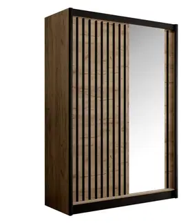 Šatníkové skrine KONDELA Ladder 150 šatníková skriňa s posuvnými dverami dub craft / čierna