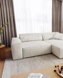Rohové sedacie súpravy DELIFE Rohová pohovka Sirpio XL 270x170 cm bouclé bielo-krémová variabilné ležadlo