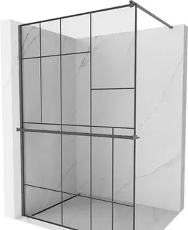 Sprchové dvere MEXEN/S - Kioto+ Sprchová zástena s poličkou WALK-IN 70 x 200, čierna vzor, grafit kartáčovaná 800-070-121-66-78
