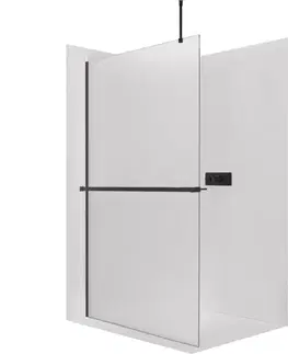 Držadlá k vani CERANO - Sprchová zástěna Walk-in Onyx Top Round L/P - 8 mm - kulatá vzpěra + polička/držák na ručníky - černá matná, mléčné sklo - 100x200  CER-8050BD1605