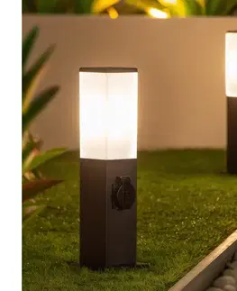 Predlžovacie káble Brilagi - Vonkajšia lampa s 2 zásuvkami SCHUKO NOVA 1xE27/15W/230V 40 cm IP44 čierna FG-KH446PSH-40-2SO-BLK