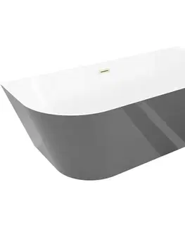 Vane MEXEN/S - Oval Sim voľne stojaca vaňa nástenná 170 x 80, biela/sivá, sifón a prepad zlatá kartáčovaná 52661708062-55