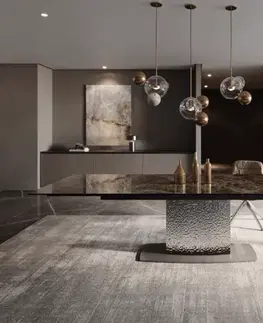 Jedálenské stoly DELIFE Jedálenský stôl Edge 200-300x100 keramika Laminam® Emperador Extra Lucidato tmavohnedá Wave nerezová oceľ rozkladací