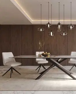 Jedálenské stoly DELIFE Jedálenský stôl Edge 300x100 keramika Minas Melange bielo-béžová krížová podstava hranatý čierna