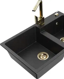 Kuchynské drezy MEXEN/S MEXEN/S - Tomas granitový drez 2-bowl vrátane batérie Rita, čierna/strieborná metalík 6516-73-670300-50