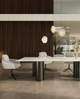 Jedálenské stoly DELIFE Jedálenský stôl Edge 300x100 keramika Calacatta Luxe bielo-zlato-šedá pilier nerezová oceľ grafitová