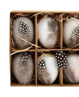 Veľkonočné a jarné dekorácie Kinekus Ozdoba závesná veľkonočné vajíčka s perím, 6cm, sada 6 ks, plastové, mix, v krabičke