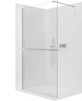 Držadlá k vani CERANO - Sprchová zástěna Walk-in Onyx Cube L/P - 8 mm + polička/držák na ručníky - hranatá vzpěra - chrom, transparentní sklo - 90x200  CER-8050BD743