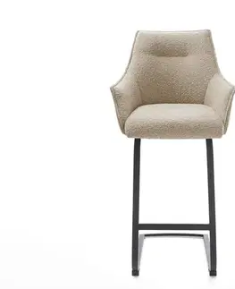 Barové stoličky DELIFE Barová stolička Alja-Flex zmiešané materiály mikrovlákno tmavobéžová / bouclé tmavobéžová jedálenská stolička plochý kov čierna vrecková pružina