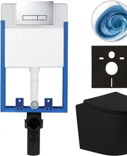 Záchody CERANO - Kompletný podomietkový WC set Lite/Cesso - čierna matná - WC tlačidlo Slim, chróm - na zamurovanie - 49x36 CER-8050BD112