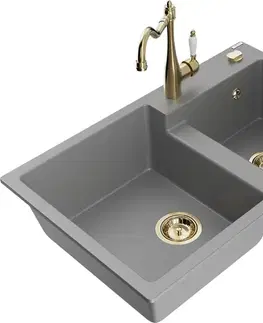 Kuchynské drezy MEXEN/S MEXEN/S - Tomas granitový drez 2-bowl vrátane batérie Carla, šedá 6516-71-670700-50