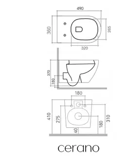 Záchody CERANO - Kompletný WC set Basic/Cesso - čierna matná - WC tlačidlo Modulo/Biela - voľne stojaca - predstenová inštalácia - 49x36 CER-8050BD86362