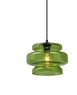 Závesné svietidlá Retro závesná lampa čierna so zeleným sklom - Denise