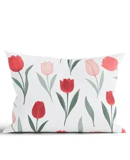 Dekoračné obliečky MKLozkoviny.sk Bavlnená obliečka na vankúš Renforcé 40 × 60 cm - Kvety tulipánov červené-  -
