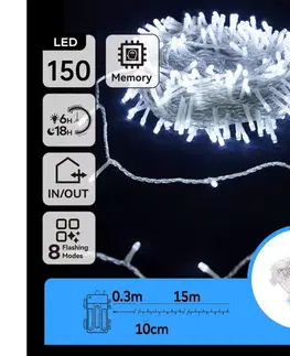 LED osvetlenie  B.V.  - LED vonkajší svetelný reťazec 150xLED/8 funkcií 15,3m IP44 studená biela B10303K1W