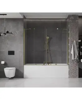 Sprchové dvere MEXEN/S - Velar Duo Dvojkrídlová posuvná vaňová zástena 180 x 150, transparent, zlatá 896-180-000-02-50