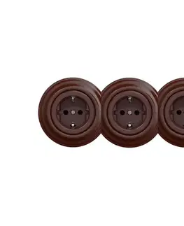 Predlžovacie káble Reblig - Trojitá retro domová zásuvka s rámčekom SCHUKO 230 V hnedá RG0036+2xRG0035+3xRG0109