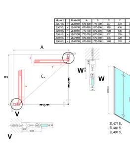 Sprchové dvere POLYSAN - ZOOM obdĺžniková sprchová zástena 800x900, rohový vstup ZL4815R-02