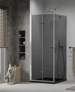 Vane MEXEN/S - Lima sprchovací kút zalamovacie dvere 80 x 80, grafit, chróm + Flat čierna vanička so sifónom 856-080-080-01-40-4070