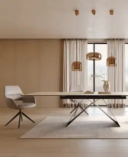 Jedálenské stoly DELIFE Jedálenský stôl Edge 200-300x100 keramika Laminam® sabbia v dubovej farbe podstava v tvare V plochá oceľ čierna rozkladací