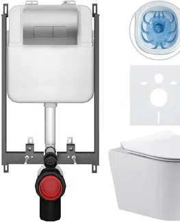 Záchody CERANO - Kompletný WC set Basic/Carlito - biela lesklá - WC tlačidlo Modulo/Strieborná - na zamurovanie - 48,5x36,5 CER-8050BD86056