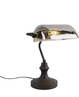 Stolové lampy na písací stôl Klasická notárska lampa čierna s dymovým zrkadlovým sklom - Banker