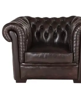Sedacie súpravy Pohovka jednomiestna Chesterfield Tiffy z pravej hovädzej kože Brown