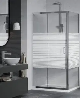 Vane MEXEN/S - Apia sprchovací kút posuvný 90x70, sklo transparent / pruhy, chróm + vanička 840-090-070-01-20-4010