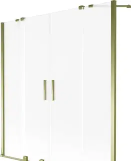 Sprchové dvere MEXEN/S - Velar Duo dvojkrídlová posuvná vaňová zástena 140 x 150 cm, dekor, zlatá 896-140-000-32-50