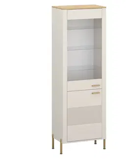 Vitríny KONDELA Runol 1D1W vitrína kašmír / dub kamenný