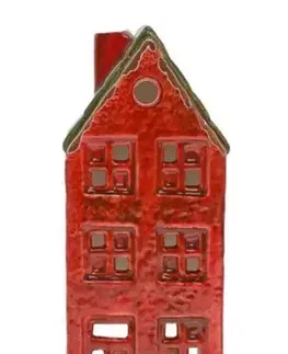 Vianočné dekorácie Kinekus Dekorácia domček / svietnik 17 cm porcelán červený