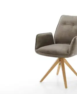 Jedálenské stoličky DELIFE Jedálenská stolička Zoa-Flex mikrovlákno taupe vintage drevená podstava hranatá prírodná vrecková pružina