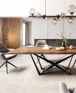 Jedálenské stoly DELIFE Jedálenský stôl Edge 260x100 XL akácia hnedá Spider plochá oceľ čierna Live-Edge