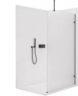 Sprchové dvere CERANO - Sprchová zástena Walk-in Orbis Top Round - Pravá - 8 mm - guľatá vzpera - čierna matná, mliečne sklo - 110x200 CER-999961
