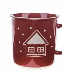 Hrnčeky a šálky Vianočný keramický hrnček Snowy cottage červená, 710 ml