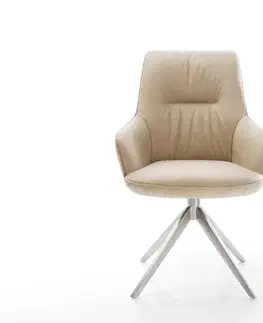 Jedálenské stoličky DELIFE Jedálenská stolička Zelia-Flex s opierkami mikrovlákno béžová vintage krížová podstava široká nerezová oceľ 360° otočná hojdacia funkcia vrecková pružina