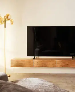 Televízne stolíky DELIFE TV stolík New Live-Edge 240 cm akácia prírodná 4 zásuvky závesný