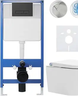 Záchody CERANO - Kompletní WC set Profi/Cronus Standard - bílá lesklá - WC tlačítko Slim/Černá matná - předstěnová instalace - 59,3x38,4  CER-132902