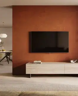 Televízne stolíky DELIFE TV stolík Cuor 220 cm keramika Laminam® Travertino Bianco krémovo biela 1 výklopné dvierka 2 zásuvky podstava závesná nerezová oceľ