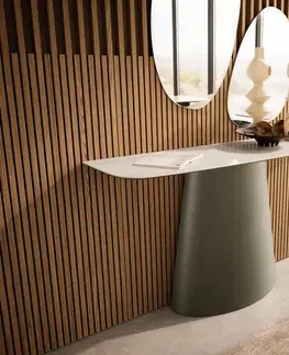 Konzolové stolíky DELIFE Konzolový stolík Edge zaoblený 140×40 cm keramika onyx šampanské Conos kov titánová farba