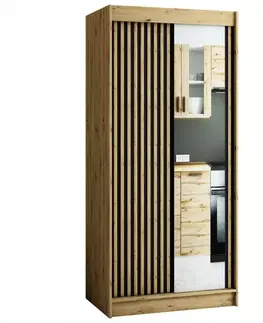Šatníkové skrine Skriňa Lamelo 2 100 Dub Artisan/čierna/Zrkadlo