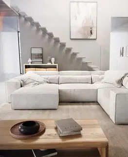 Sedacie súpravy XL DELIFE Pohovka v tvare U Sirpio 300x210 cm bouclé bielo-krémová ležadlo variabilné